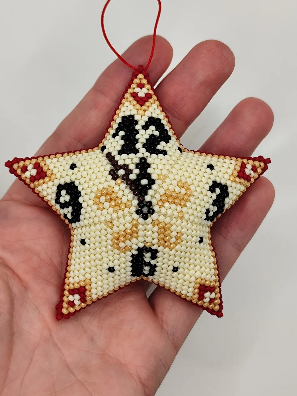 Handcrafted Star Ornament in Cream and Burgundy